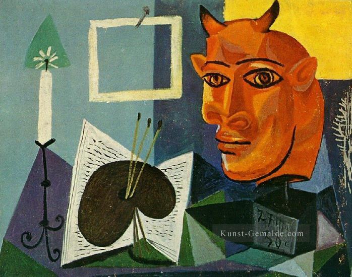 Stillleben a la bougie Palette et Tete de minotaure rouge 1938 kubistisch Ölgemälde